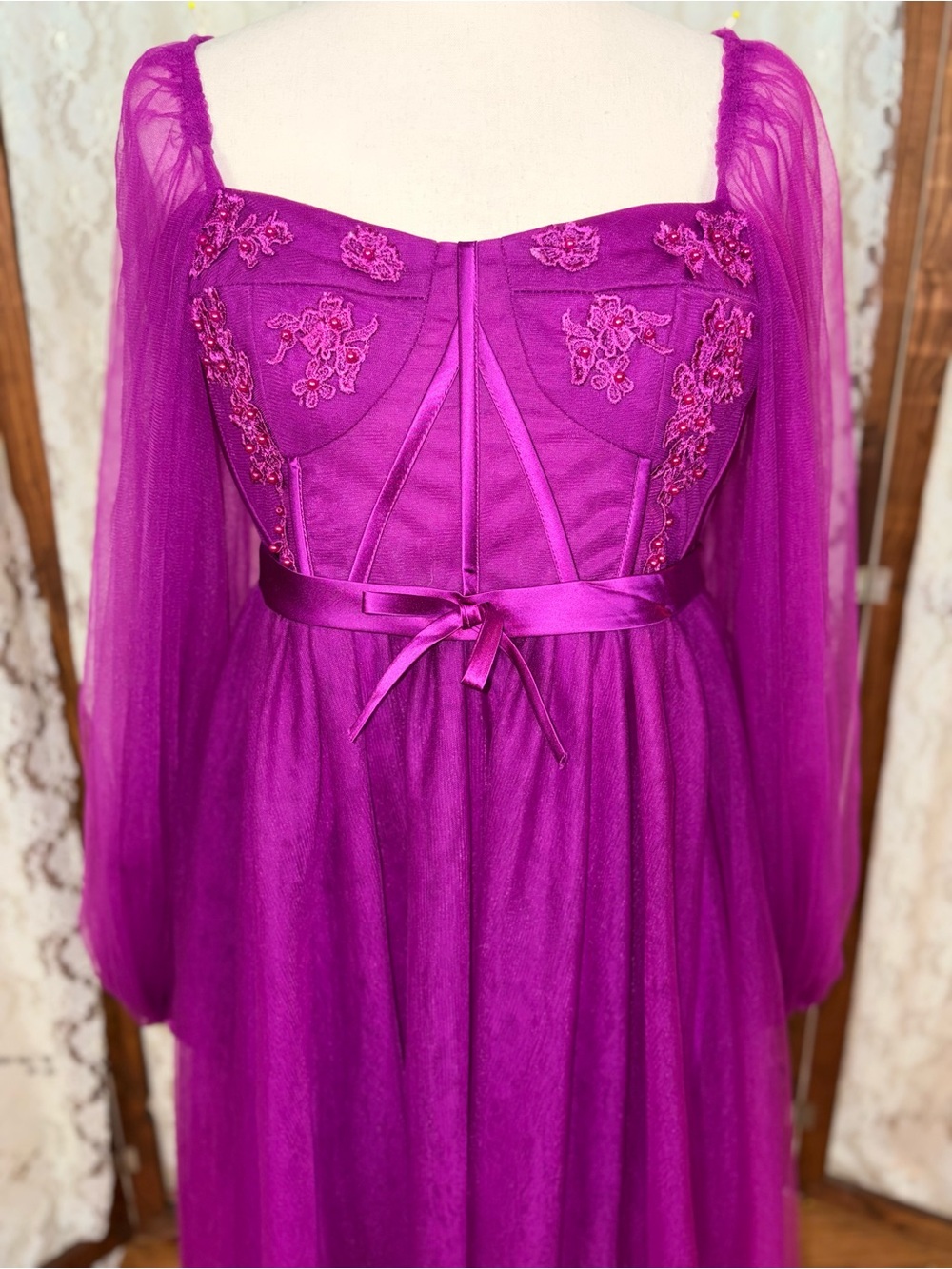 Gorgeous Purple Mesh Corset Gown - Picture 2 of 6